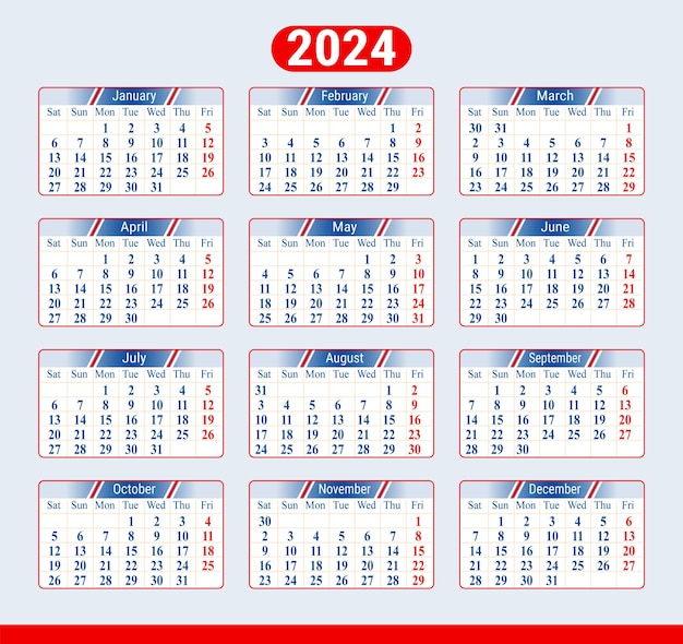 Plantilla de diseño de calendario Vector 2024 para feliz año nuevo