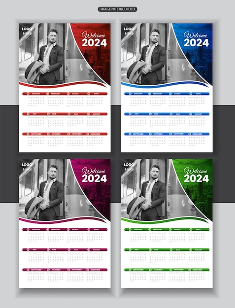 Plantilla de diseño de calendario vectorial 2024