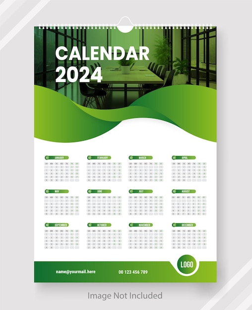 Vector plantilla de diseño de calendario vectorial feliz año nuevo moderno 2024