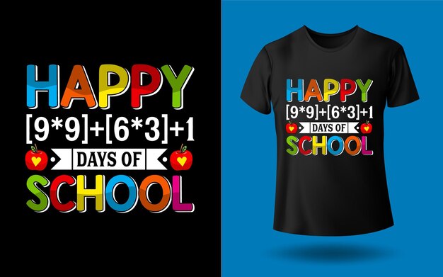 Plantilla de diseño de camiseta de 100 días de escuela feliz.