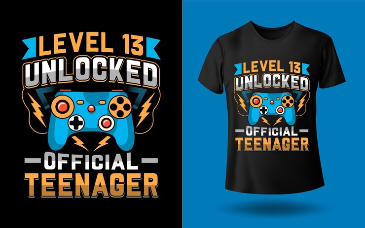 Plantilla de diseño de camiseta de adolescente oficial desbloqueada de nivel 13