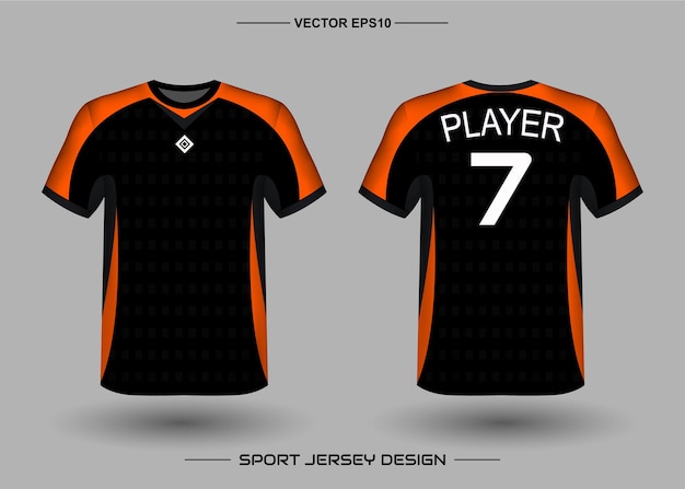 Plantilla de diseño de camiseta deportiva para equipo de fútbol con color  negro y naranja | Vector Premium