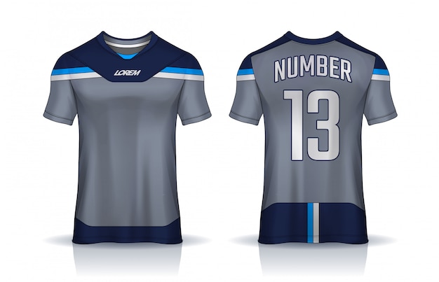 Plantilla de diseño de camiseta deportiva, maqueta de camiseta de fútbol para club de fútbol. vista frontal y trasera uniforme.