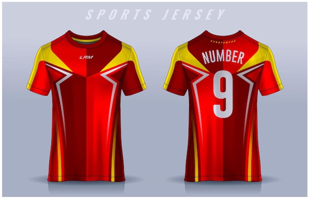 Vector plantilla de diseño de camiseta deportiva maqueta de camiseta de fútbol para uniforme de club de fútbol vista frontal y posterior