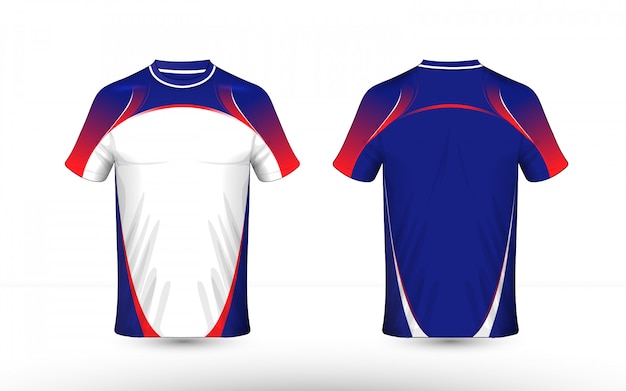 Plantilla de diseño de camiseta de e-sport de diseño azul, blanco y rojo