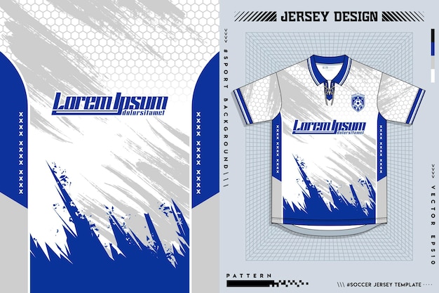 plantilla de diseño de camiseta de fútbol con esquema de colores azul y blanco