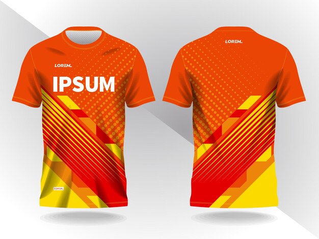 Plantilla de diseño de camiseta de fútbol naranja Concepto de camisa de fútbol vista delantera y trasera