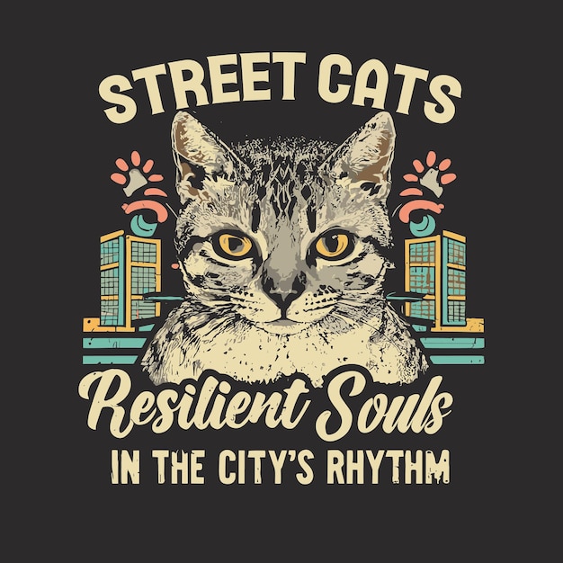 plantilla de diseño de camiseta de gatos callejeros vector de diseño de gatos calleños