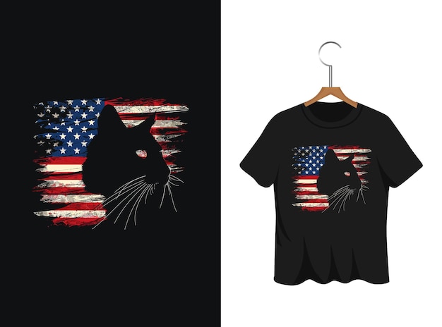 plantilla de diseño de camiseta de ilustración de gato estadounidense