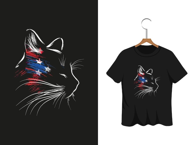 Vector plantilla de diseño de camiseta de ilustración de gato estadounidense