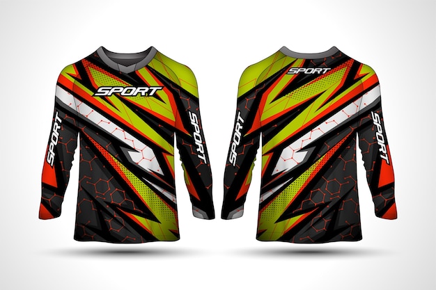 Plantilla de diseño de camiseta de manga larga, jersey de motocicleta deportiva de carreras