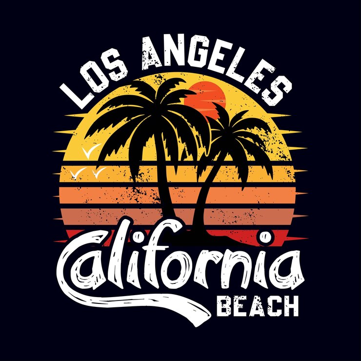 Plantilla de diseño de camiseta de playa de Los Ángeles California