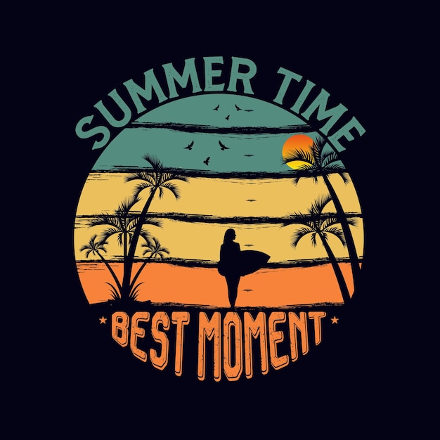 Plantilla de diseño de camiseta de verano vintage retro gráfico de puesta de sol retro