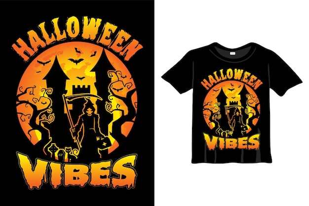 Plantilla de diseño de camiseta de vibraciones de halloween. camiseta de halloween