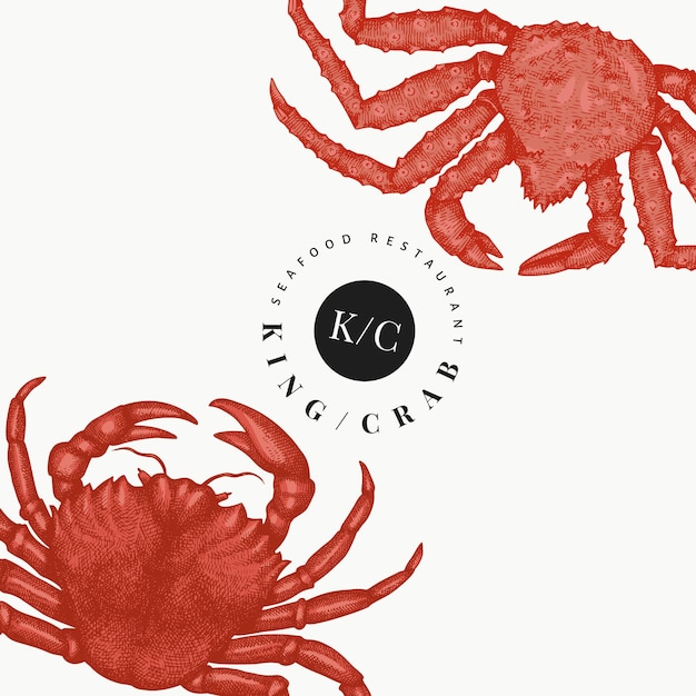 Plantilla de diseño de cangrejo. Dibujado a mano ilustración de mariscos vector
