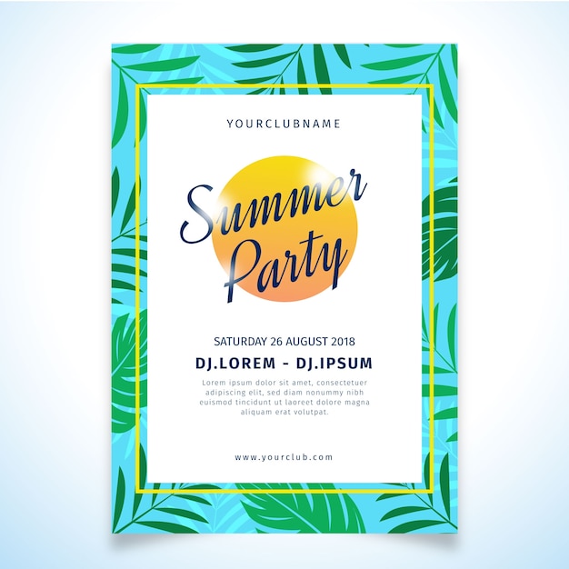 Vector plantilla de diseño de cartel de fiesta de verano tropical