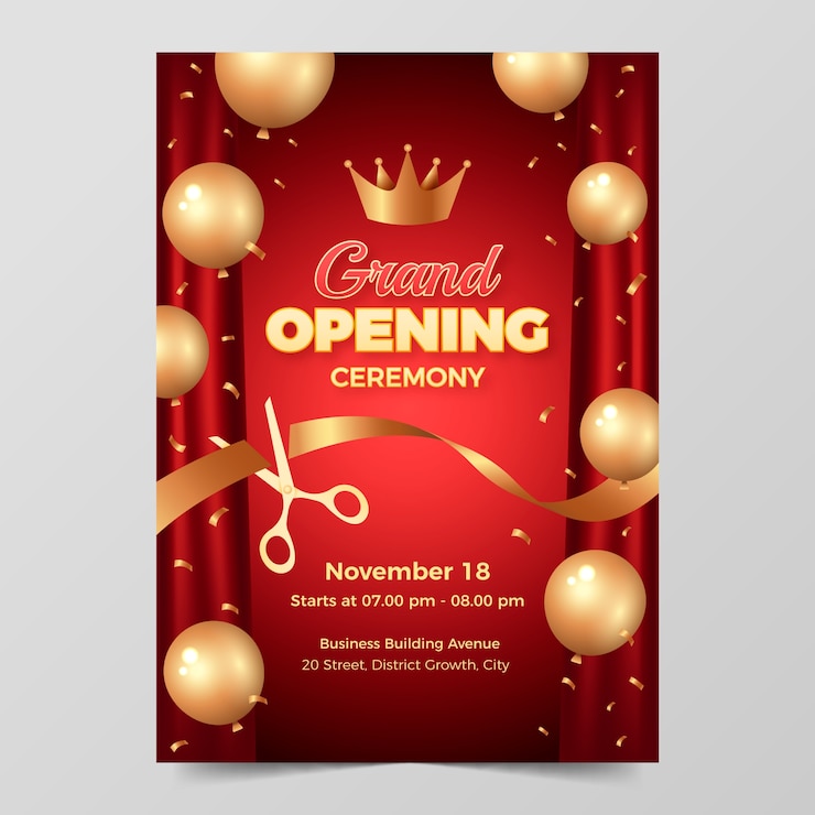 Vector plantilla de diseño de cartel de gran apertura con gradiente