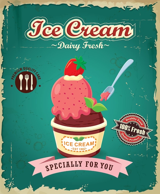 Vector plantilla de diseño de cartel de helado vintage