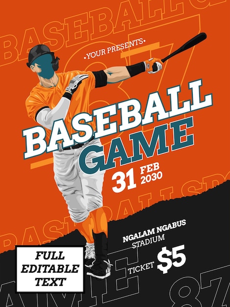 Vector plantilla de diseño de cartel de juego de béisbol