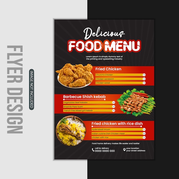 Plantilla de diseño de cartel de menú de comida de restaurante