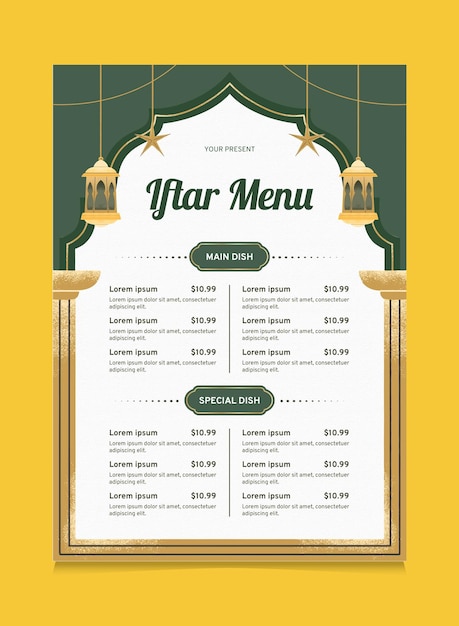 plantilla de diseño de cartel del menú de Iftar de Ramadán