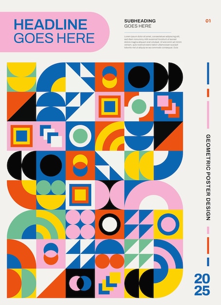 Plantilla de diseño de cartel de mosaico geométrico colorido plano vectorial