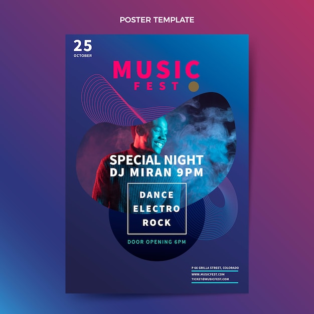 Vector plantilla de diseño de cartel de música degradado