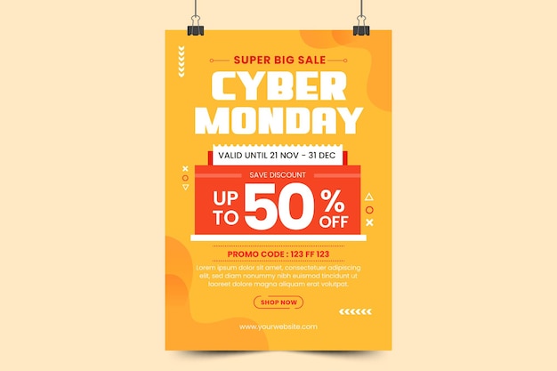 Plantilla de diseño de cartel o volante de cyber monday