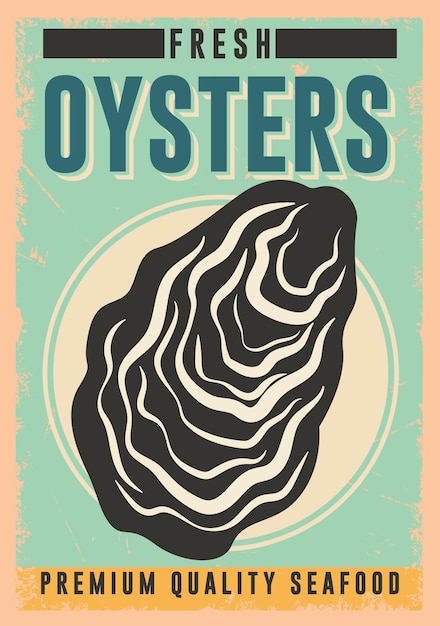 Vector plantilla de diseño de cartel retro de ostras frescas