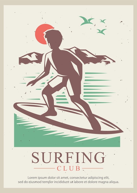 Vector plantilla de diseño de cartel retro de vector de club de surf