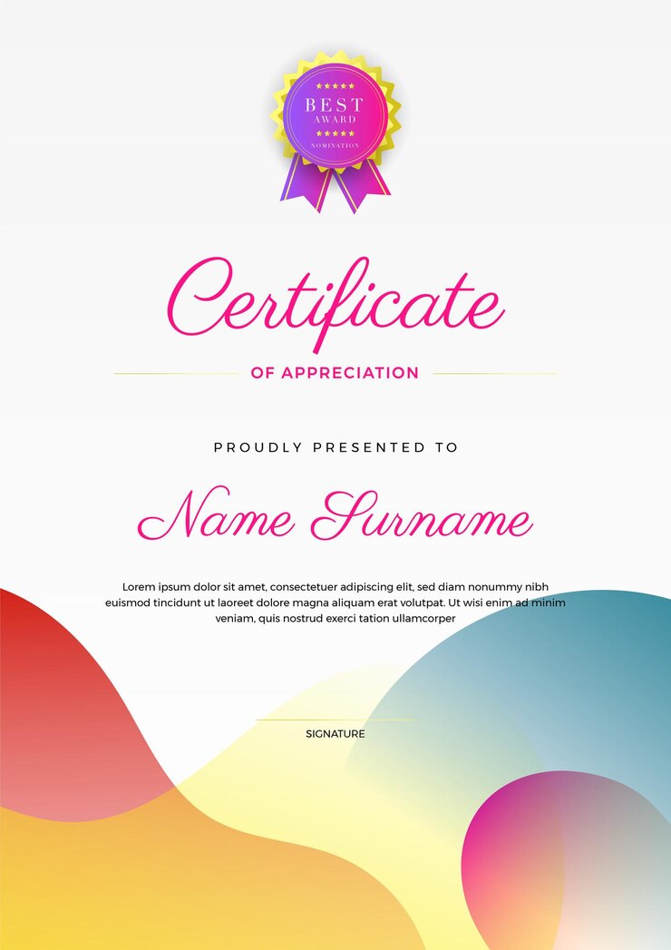 Vector plantilla de diseño de certificado abstracto colorido geométrico de estilo degradado