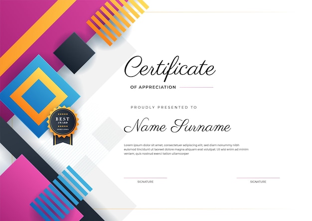 Plantilla de diseño de certificado abstracto colorido geométrico moderno