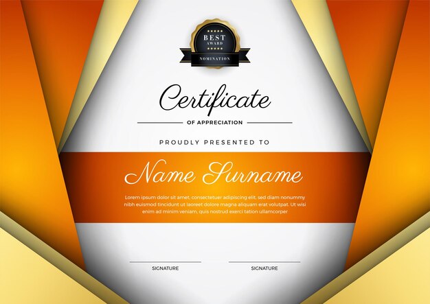 Plantilla de diseño de certificado abstracto colorido geométrico naranja elemento corporativo dinámico