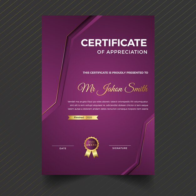 Plantilla de diseño de certificado abstracto premium