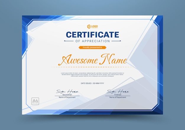 plantilla de diseño del certificado de apreciación con estilo geométrico