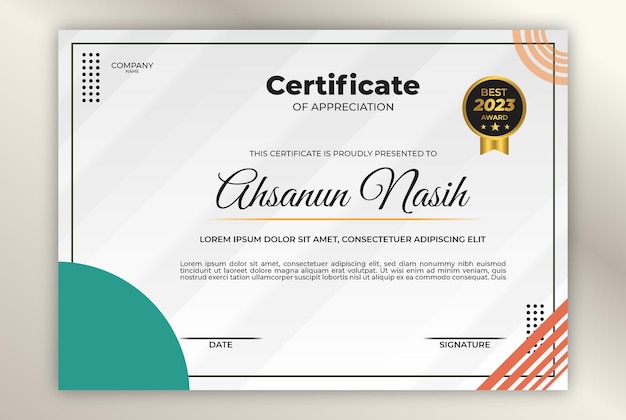 Plantilla de diseño de certificado elegante azul plana