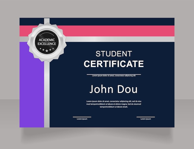 Plantilla de diseño de certificado de estudiante de curso de diseño gráfico