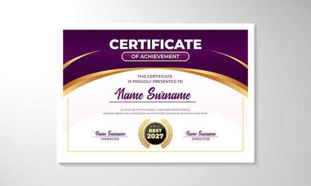plantilla de diseño de certificado de gradiente elegante