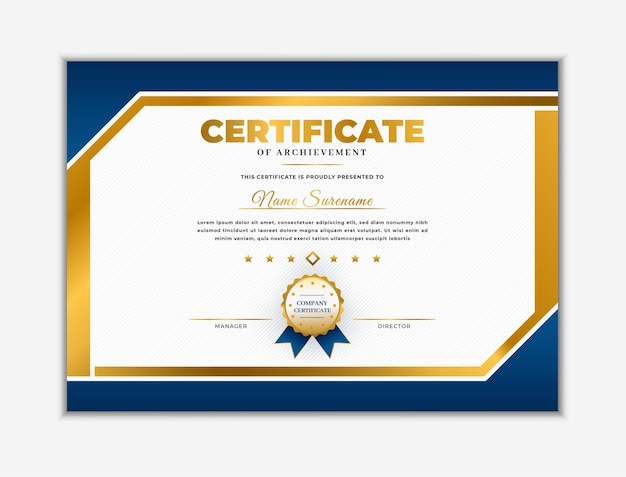 plantilla de diseño de certificado de lujo dorado