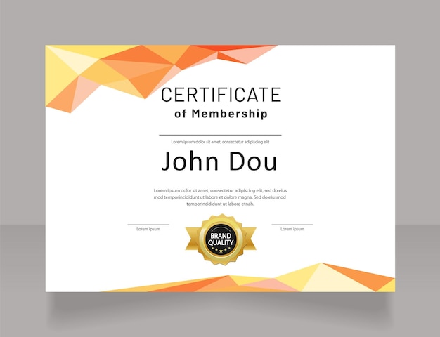 Plantilla de diseño de certificado de membresía de clase profesional Diploma vectorial con copyspace y bordes personalizados Documento imprimible para premios y reconocimiento Fuentes Barlow Regular Bold utilizadas