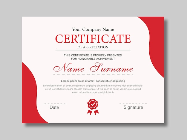 plantilla de diseño de certificado moderno con detalles en rojo