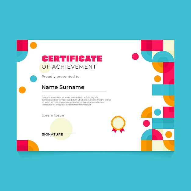plantilla de diseño de certificado con mosaico cuadrado redondeado abstracto