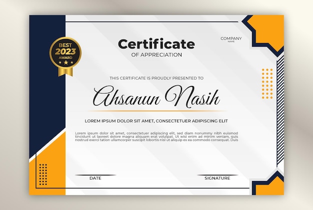 Plantilla de diseño de certificado naranja moderno