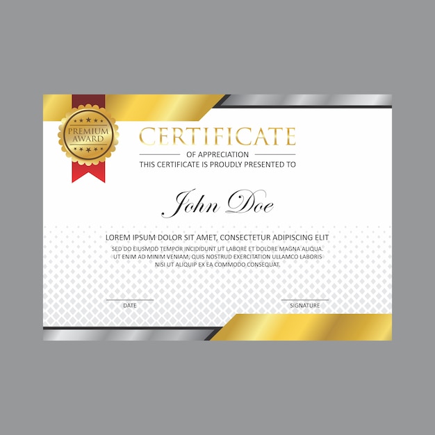plantilla de diseño de certificado de oro con insignia de oro