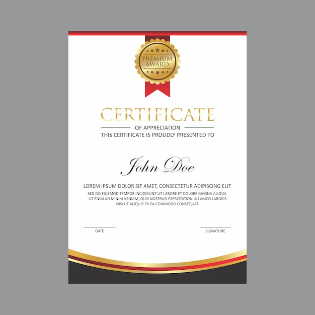 plantilla de diseño de certificado de oro con insignia de oro