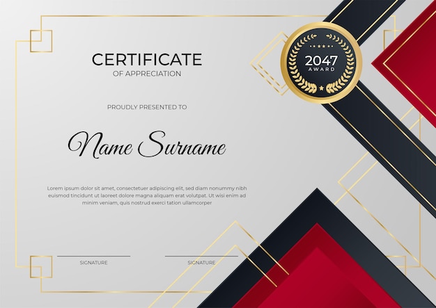 Vector plantilla de diseño de certificado de oro negro rojo profesional