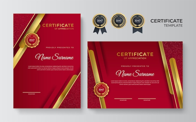 Plantilla de diseño de certificado de oro rojo profesional