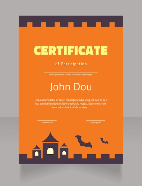 Vector plantilla de diseño de certificado de participación en la fiesta de halloween