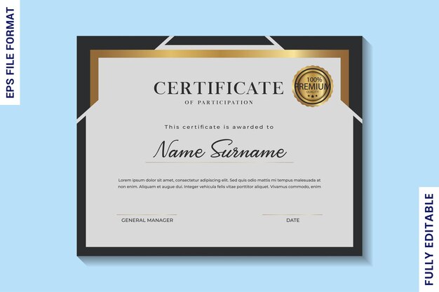 Plantilla de diseño de certificado de participación moderno