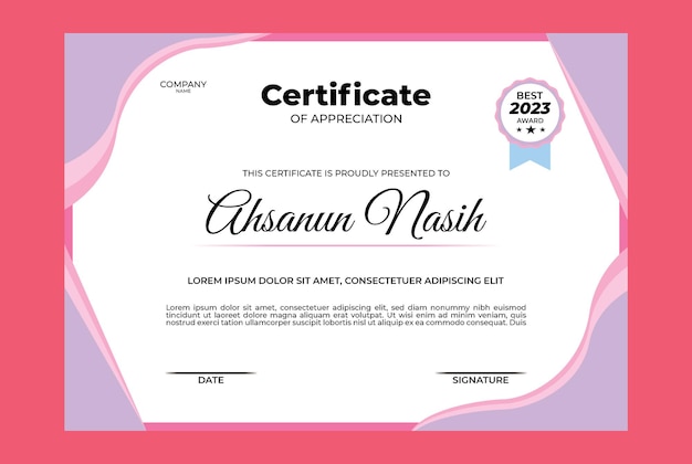 Plantilla de diseño de certificado plano rosa